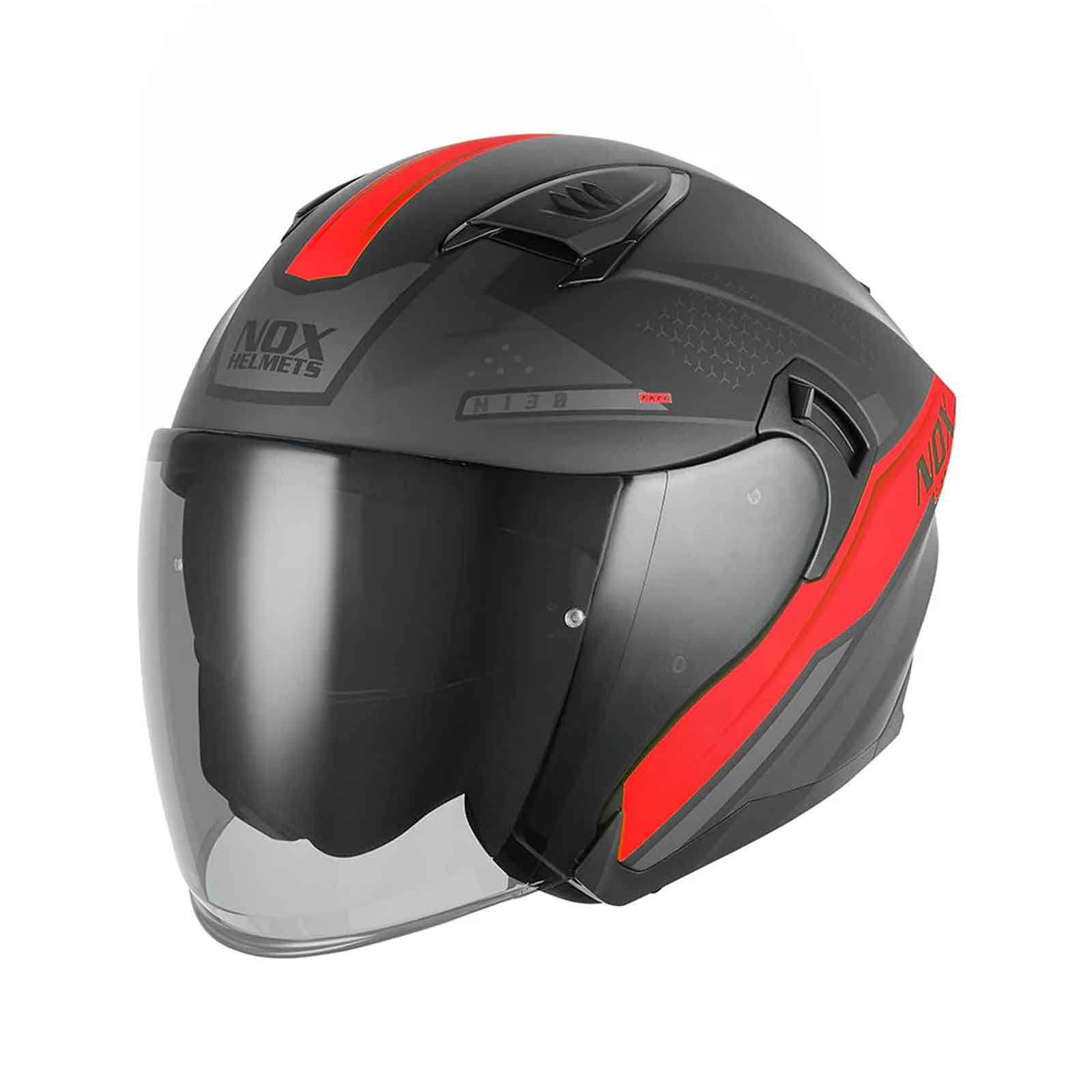 Casco Jet NOX N130 Ekto, Negro Mate/Rojo Imagen principal del producto