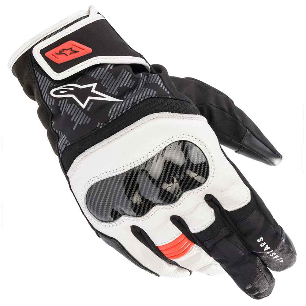 Guantes Alpinestars SMX Z Drystar Negros, Blancos y Rojos Fluorescentes