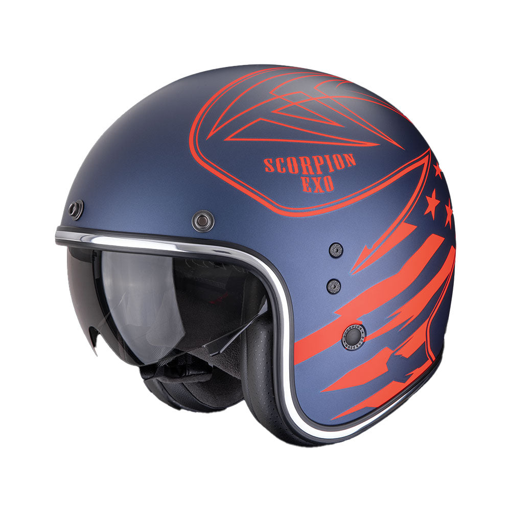CASCO SCORPION BELFAST EVO DAWG AZUL MATE-ROJO