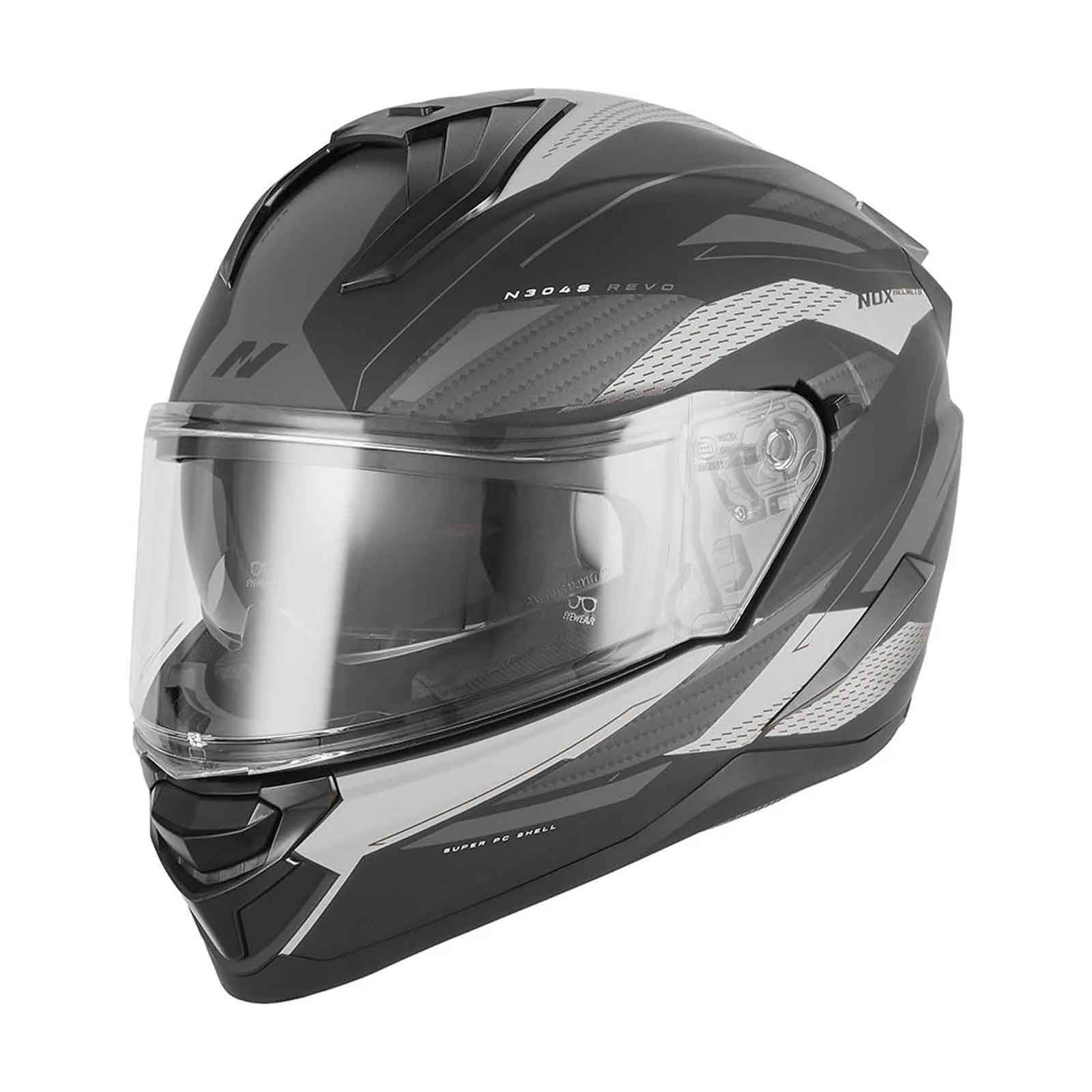 CASCO INTEGRAL REVO N304-S, NEGRO MATE Y PLATEADO Imagen secundaria del producto