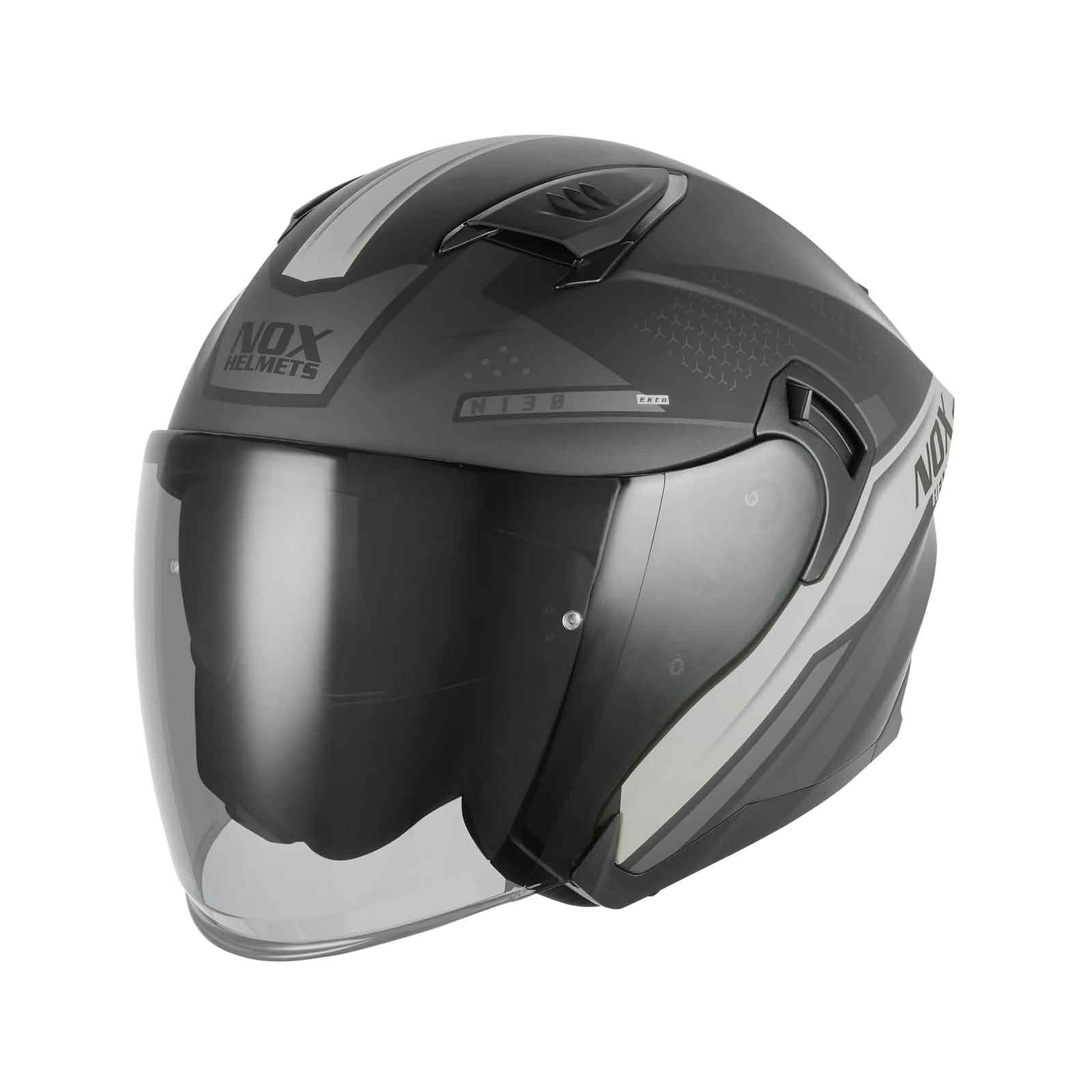 Casco Jet NOX N130 Ekto, Negro Mate/Plata Imagen principal del producto