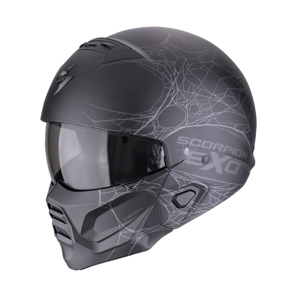 CASCO SCORPION EXO-COMBAT II SPIDERWEB NEGRO MATE-PLATA