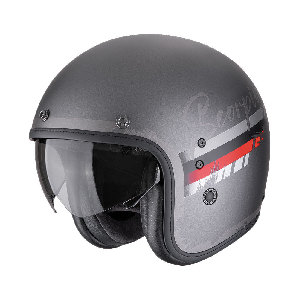 CASCO SCORPION BELFAST EVO ADONIS PLATA MATE - ROJO
