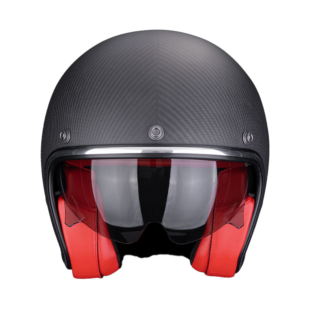 CASCO SCORPION BELFAST EVO CARBON SOLID NEGRO MATE - ROJO