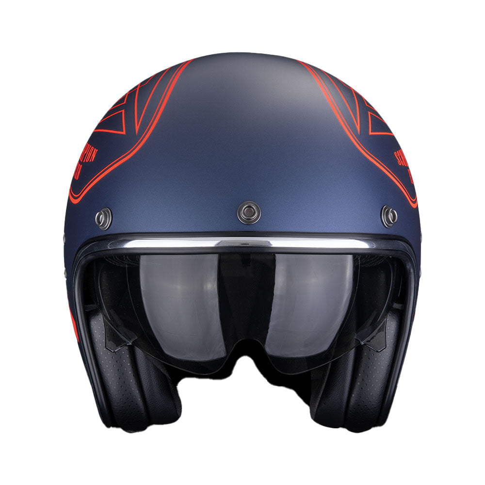 CASCO SCORPION BELFAST EVO DAWG AZUL MATE-ROJO