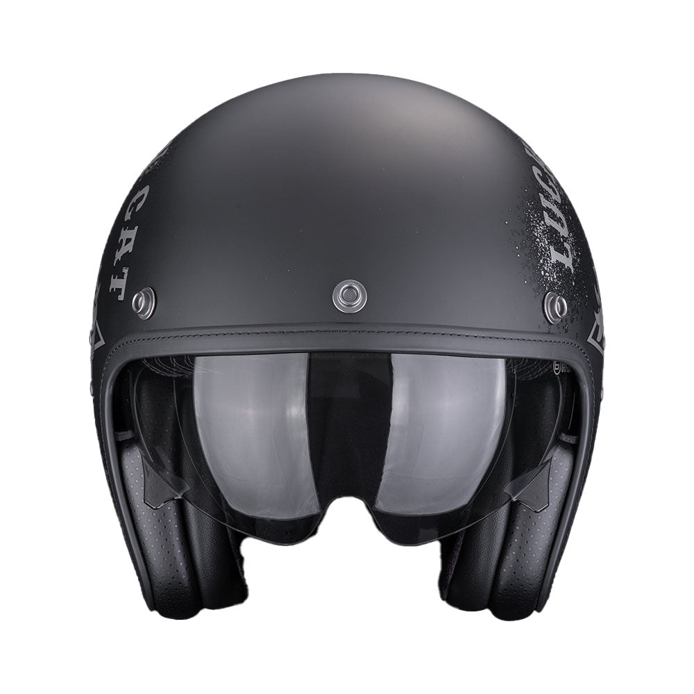 CASCO SCORPION BELFAST EVO HANGAR NEGRO MATE-PLATA